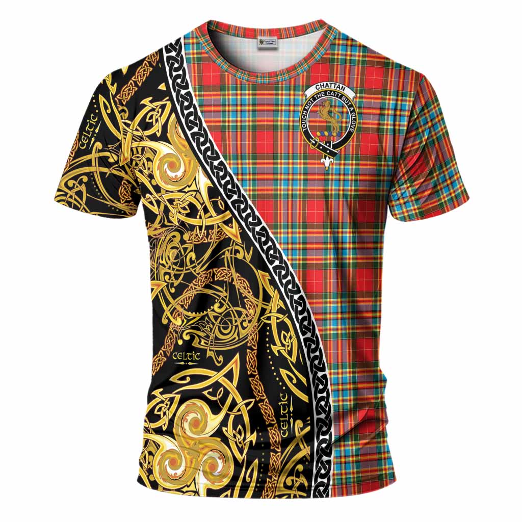 Chattan Tartan Crest T-Shirt Celtic Knot and Triple Trickle Spiral Symbols