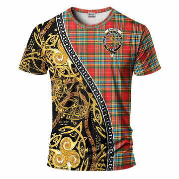 Chattan Tartan Crest T-Shirt Celtic Knot and Triple Trickle Spiral Symbols