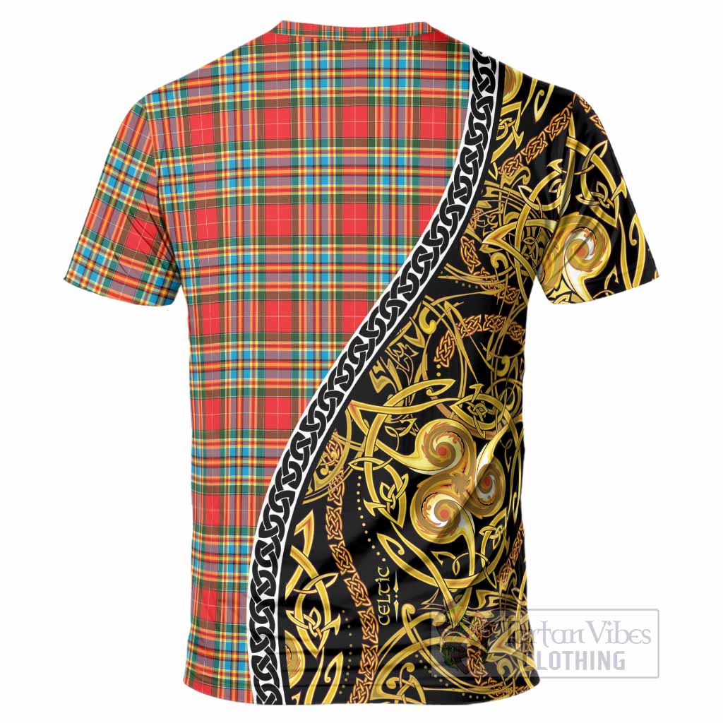 Chattan Tartan Crest T-Shirt Celtic Knot and Triple Trickle Spiral Symbols