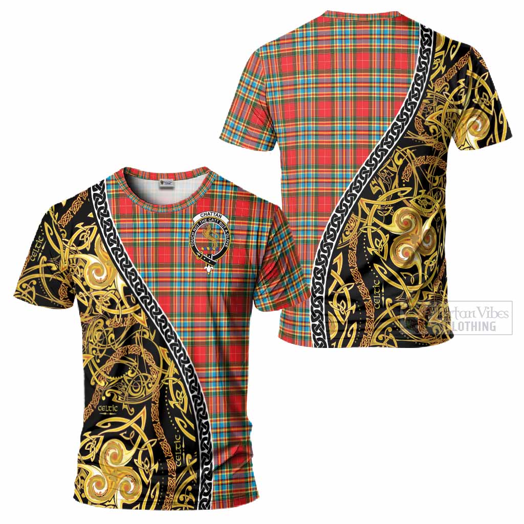 Chattan Tartan Crest T-Shirt Celtic Knot and Triple Trickle Spiral Symbols