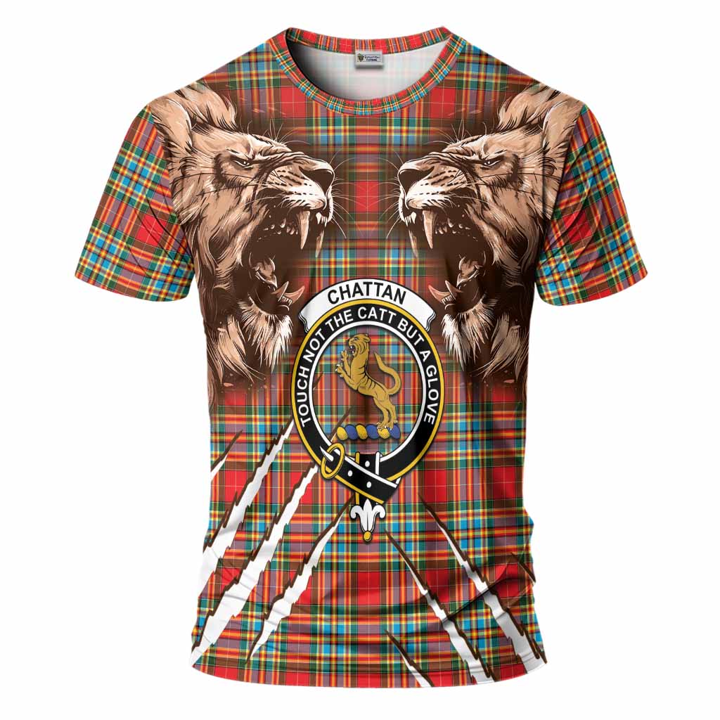 Chattan Tartan Crest T-Shirt Ferocious Lion Style