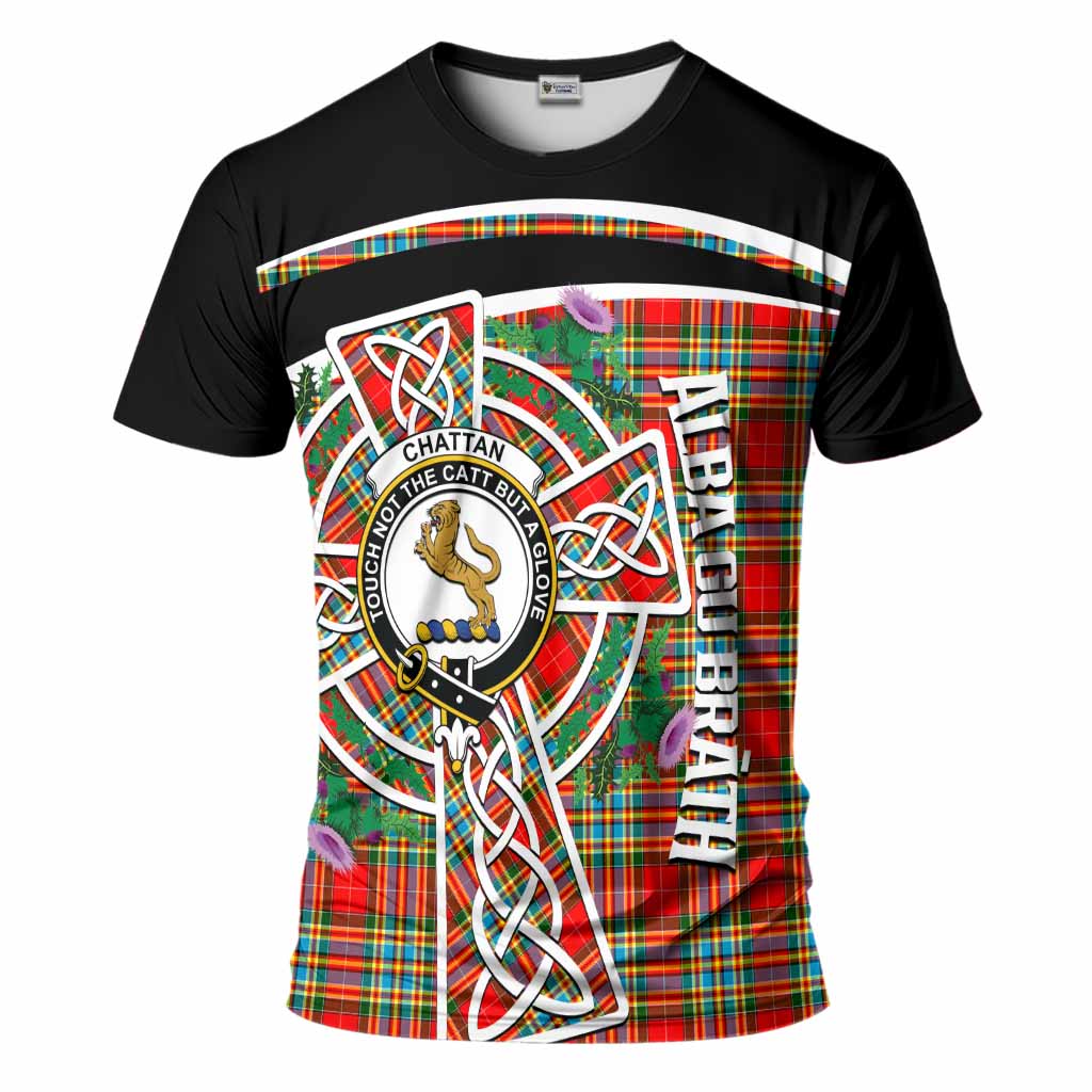 Chattan Tartan Crest T-Shirt Scottish Thistle Celtic Cross Alba Gu Brath