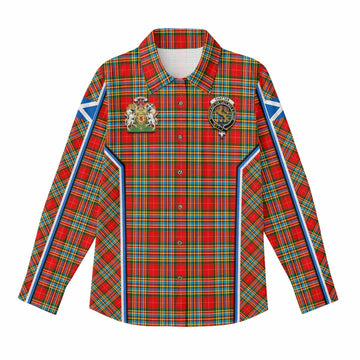 Chattan Tartan Crest Women Casual Shirt Scotland Coat of Arm Flag Style - Tartan Vibes Clothing
