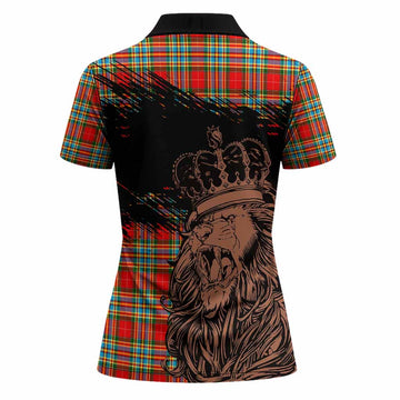 Chattan Tartan Crest Women Polo Shirt Crowned Lion Heritage Style
