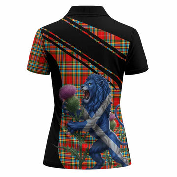 Chattan Tartan Crest Women Polo Shirt Scottish Lion Rampant Thistle