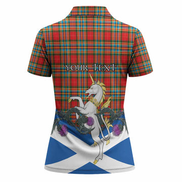 Chattan Tartan Crest Women Polo Shirt Scottish Unicorn With Thistle