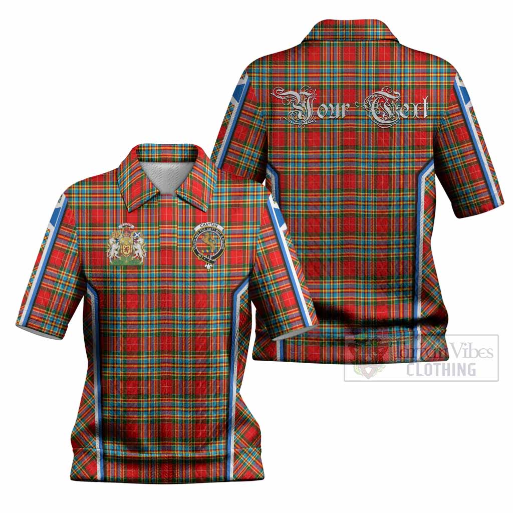Chattan Tartan Crest Women’s Polo Sweater Top Scotland Coat of Arm Flag Style