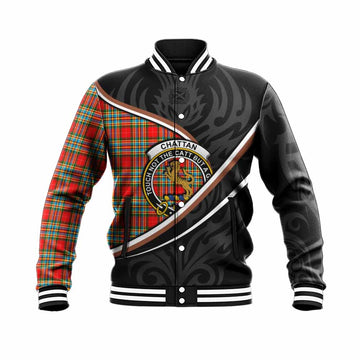 Chattan Tartan Family Crest Baseball Jacket Celtic Scottish Thistle Floral