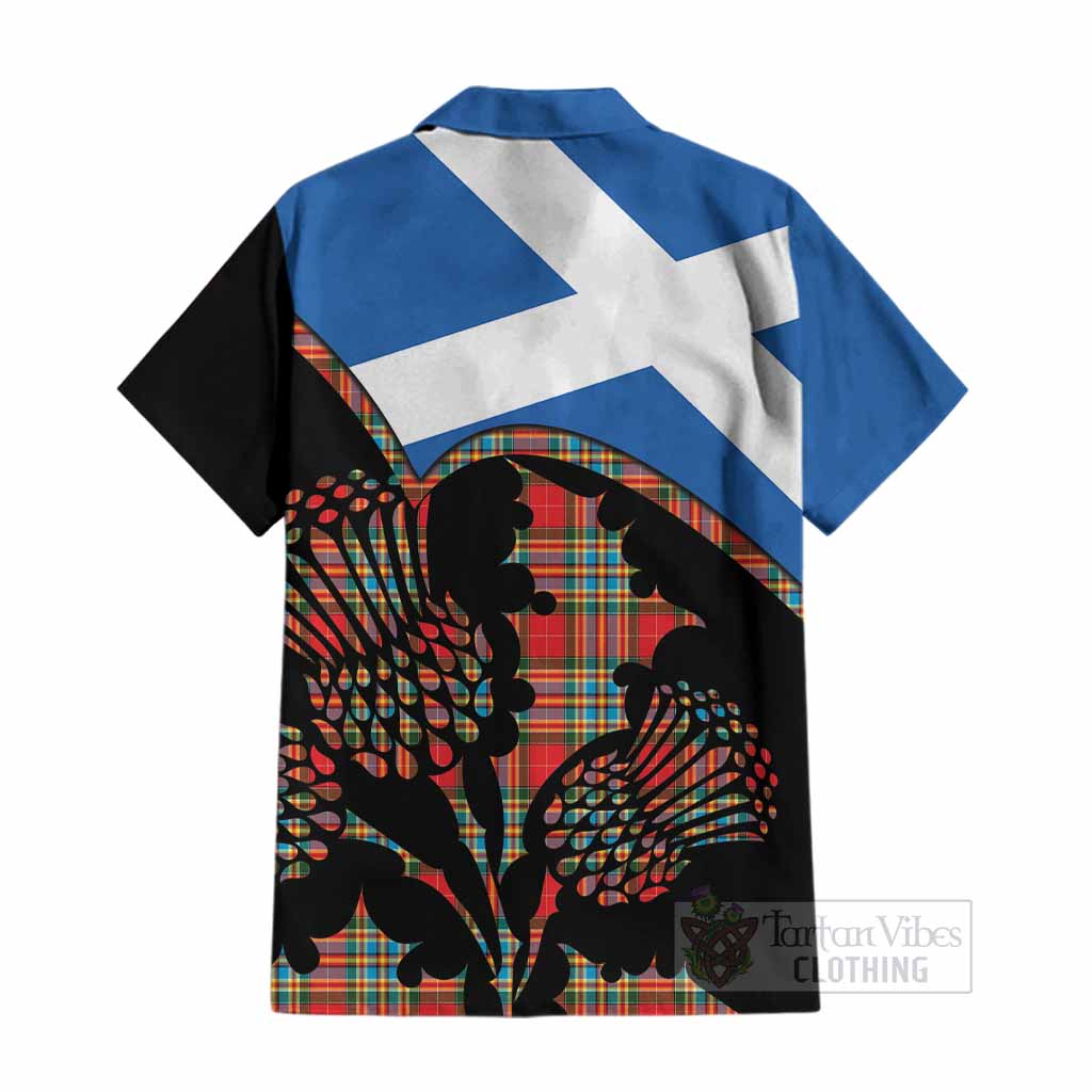 Chattan Tartan Family Crest Cotton Hawaiian Shirt Scotland Thistle Floral Flag Style
