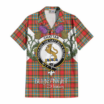 Chattan Tartan Family Crest Cotton Hawaiian Shirt Scottish Burns Night Thistle Floral