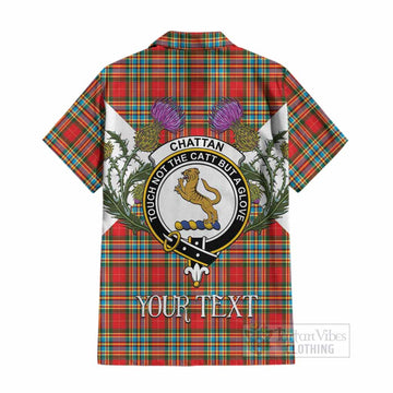 Chattan Tartan Family Crest Cotton Hawaiian Shirt Scottish Burns Night Thistle Floral