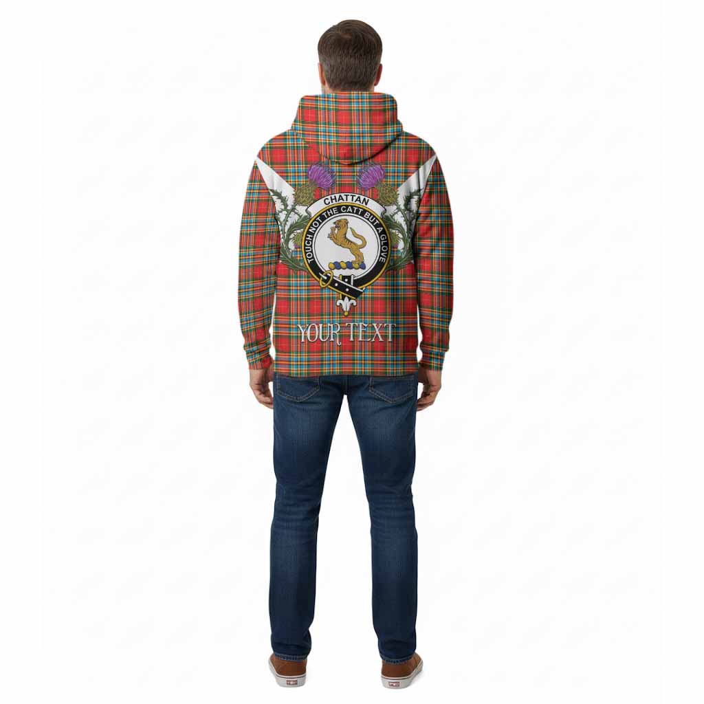 Chattan Tartan Family Crest Cotton Hoodie Scottish Burns Night Thistle Floral