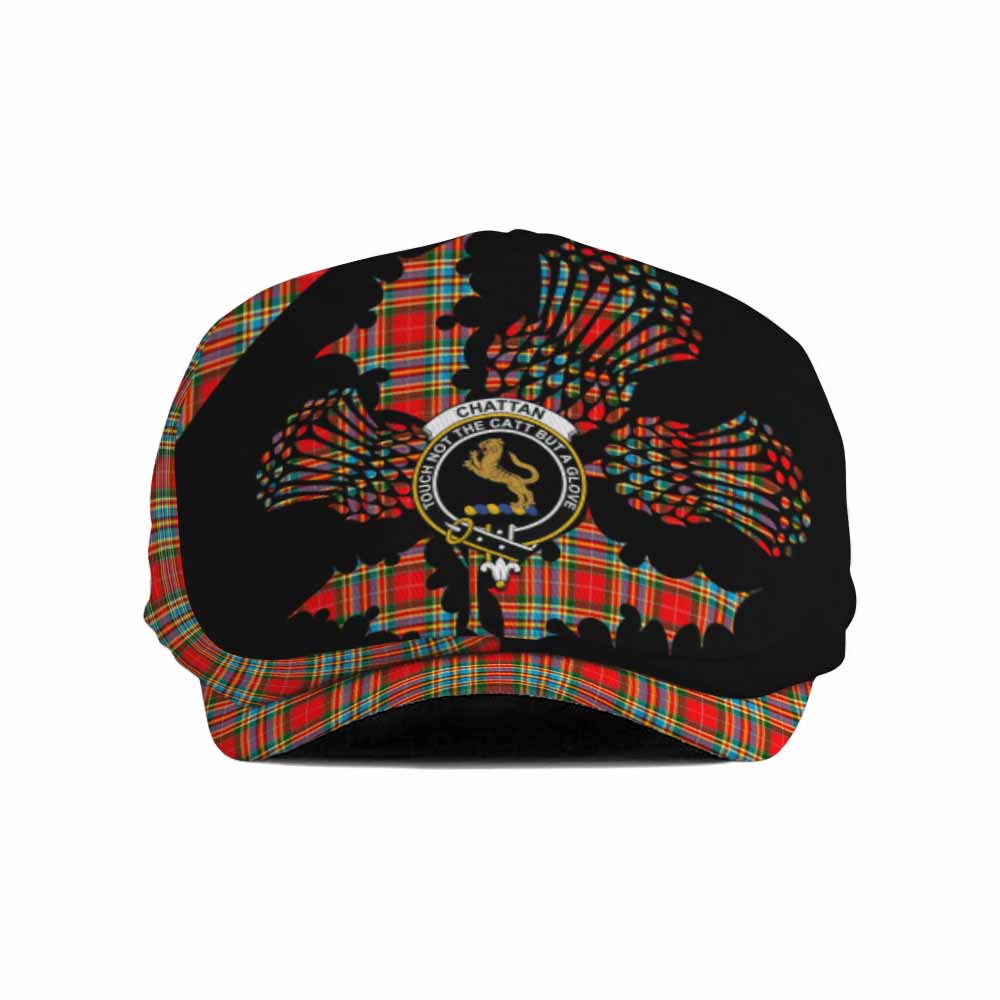Chattan Tartan Family Crest Flat Cap, Jeff Cap Scotland Thistle Floral