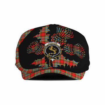 Chattan Tartan Family Crest Flat Cap, Jeff Cap Scotland Thistle Floral
