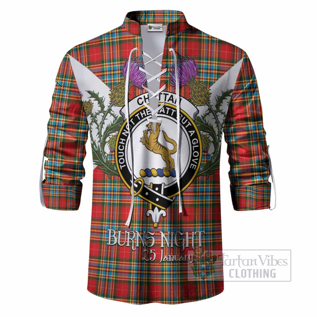 Chattan Tartan Family Crest Ghillie Shirt Scottish Burns Night Thistle Floral