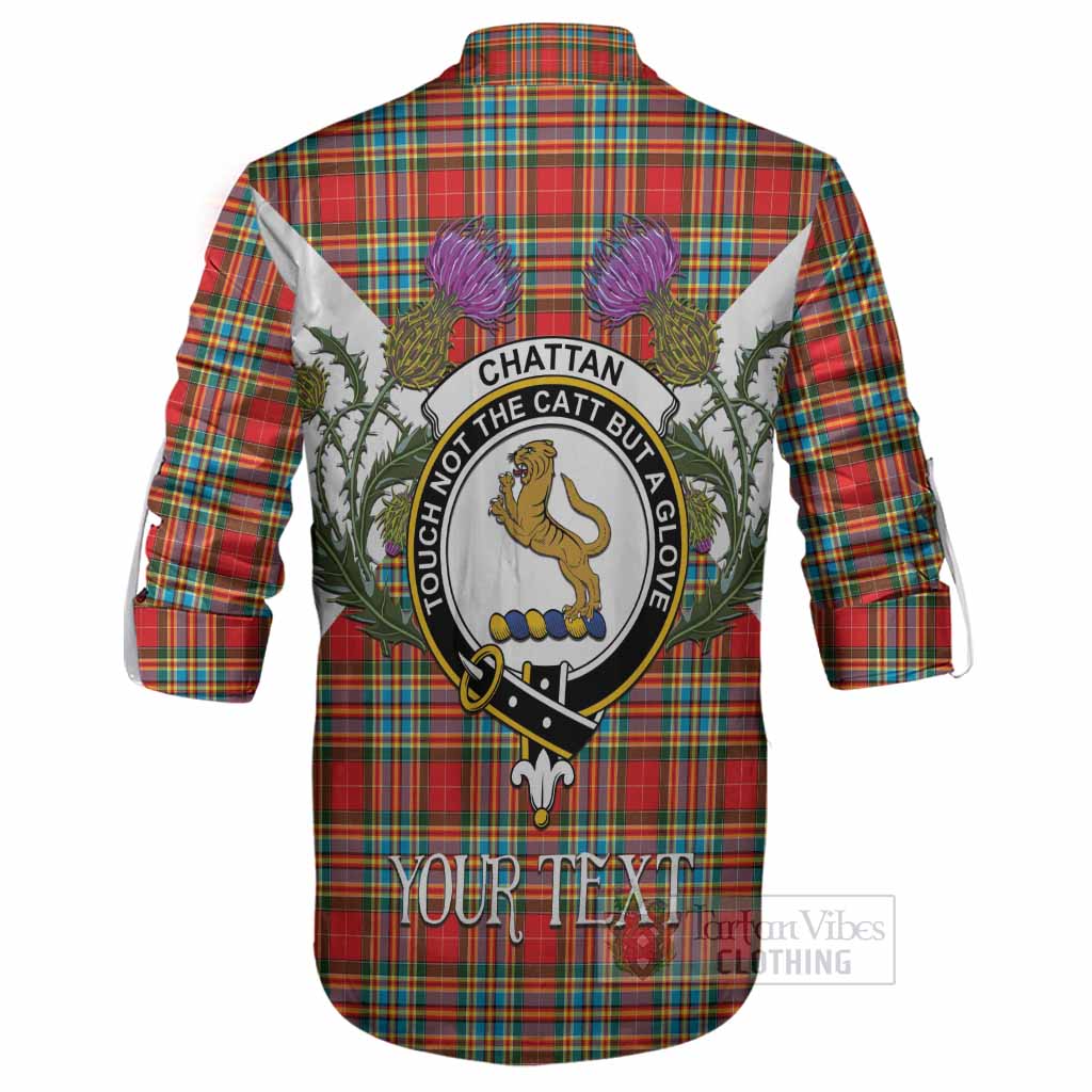Chattan Tartan Family Crest Ghillie Shirt Scottish Burns Night Thistle Floral