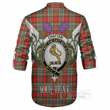 Chattan Tartan Family Crest Ghillie Shirt Scottish Burns Night Thistle Floral