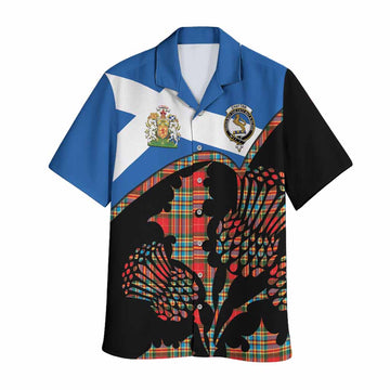 Chattan Tartan Family Crest Hawaiian Shirt Scotland Thistle Floral Flag Style