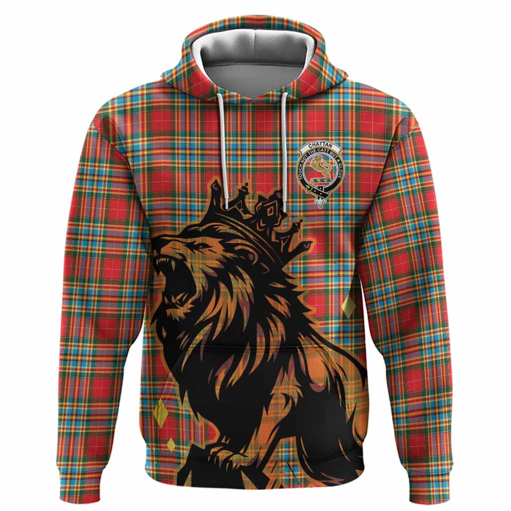Chattan Tartan Family Crest Hoodie Crowned Lion Roaring