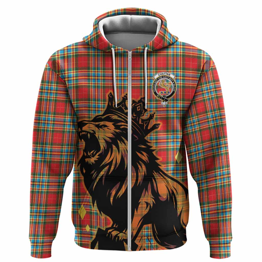 Chattan Tartan Family Crest Hoodie Crowned Lion Roaring