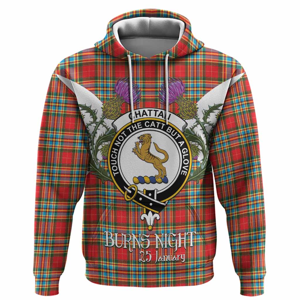 Chattan Tartan Family Crest Hoodie Scottish Burns Night Thistle Floral