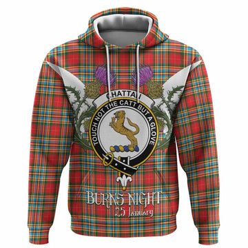 Chattan Tartan Family Crest Hoodie Scottish Burns Night Thistle Floral