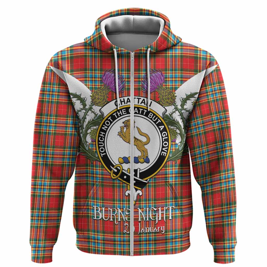 Chattan Tartan Family Crest Hoodie Scottish Burns Night Thistle Floral