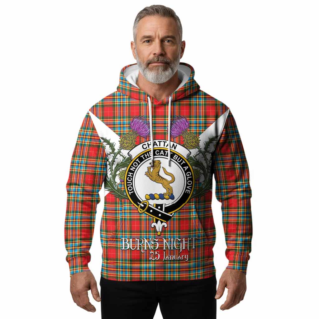 Chattan Tartan Family Crest Hoodie Scottish Burns Night Thistle Floral