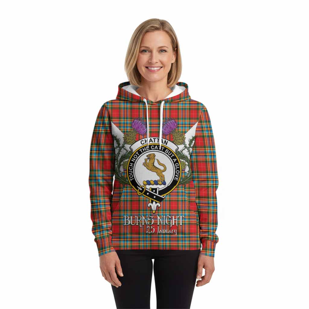 Chattan Tartan Family Crest Hoodie Scottish Burns Night Thistle Floral