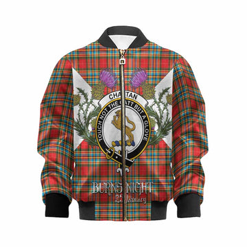 Chattan Tartan Family Crest Kid Bomber Jacket Scottish Burns Night Thistle Floral