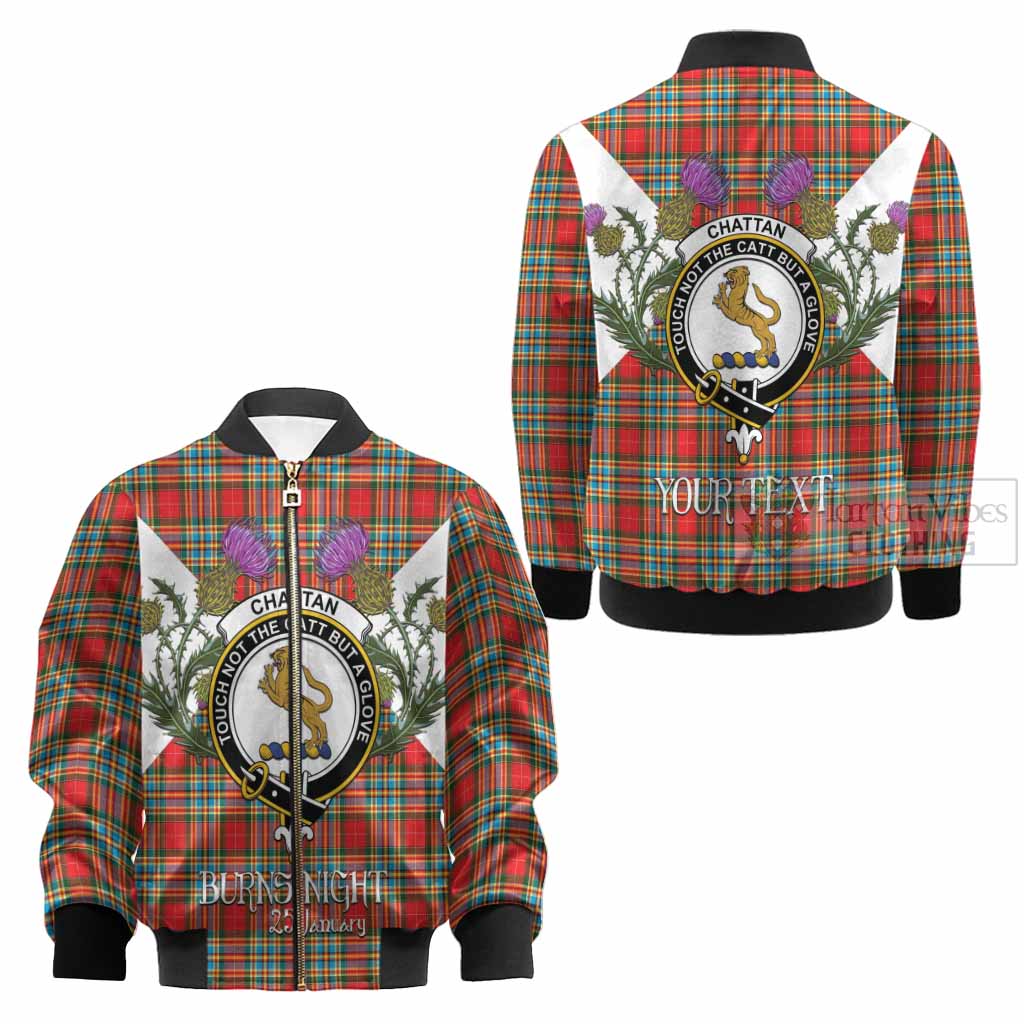 Chattan Tartan Family Crest Kid Bomber Jacket Scottish Burns Night Thistle Floral