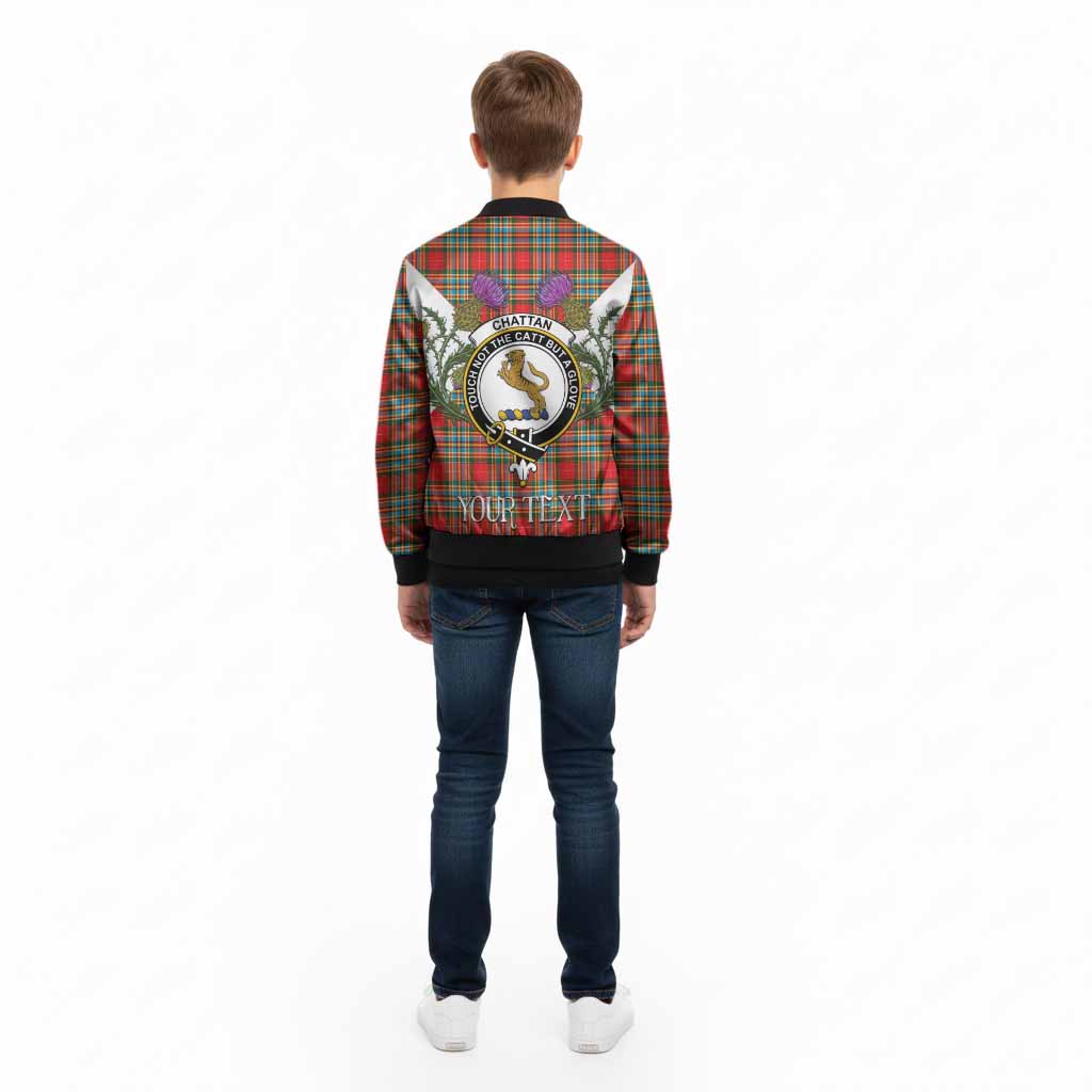 Chattan Tartan Family Crest Kid Bomber Jacket Scottish Burns Night Thistle Floral