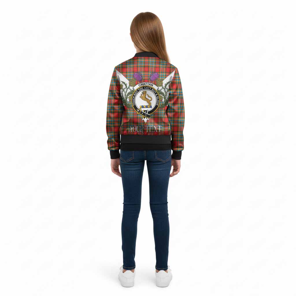 Chattan Tartan Family Crest Kid Bomber Jacket Scottish Burns Night Thistle Floral
