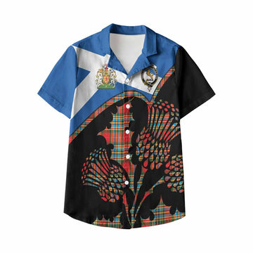 Chattan Tartan Family Crest Kid Hawaiian Shirt Scotland Thistle Floral Flag Style
