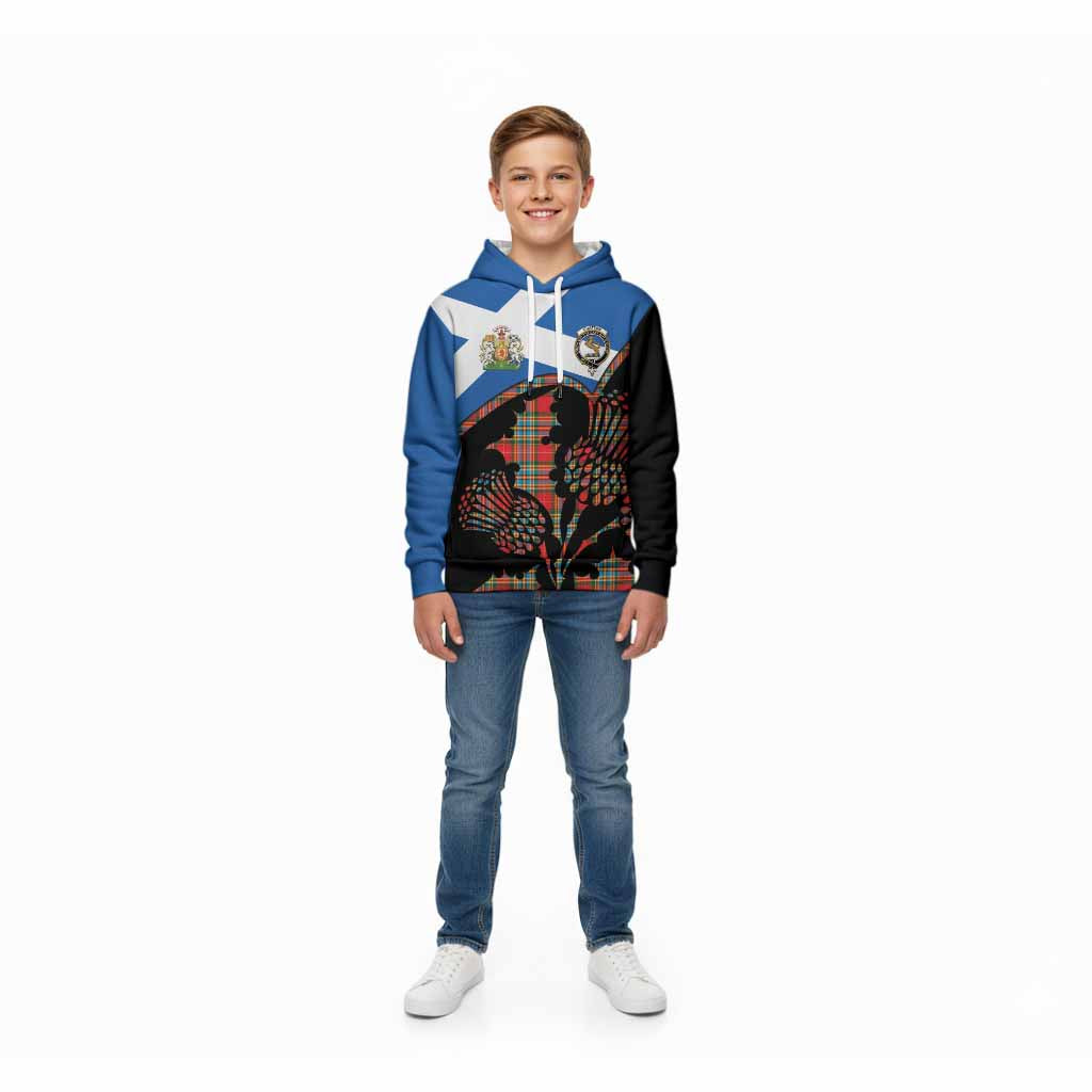 Chattan Tartan Family Crest Kid Hoodie Scotland Thistle Floral Flag Style
