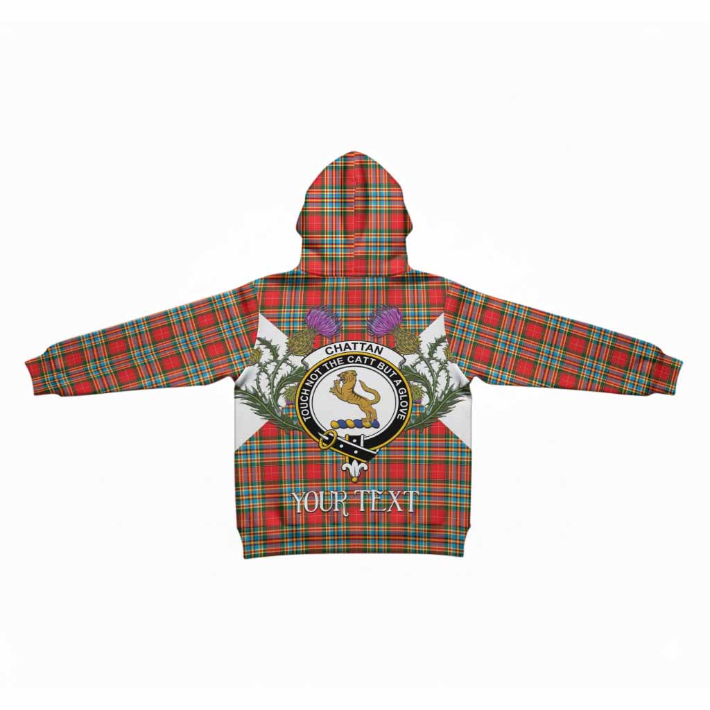 Chattan Tartan Family Crest Kid Hoodie Scottish Burns Night Thistle Floral