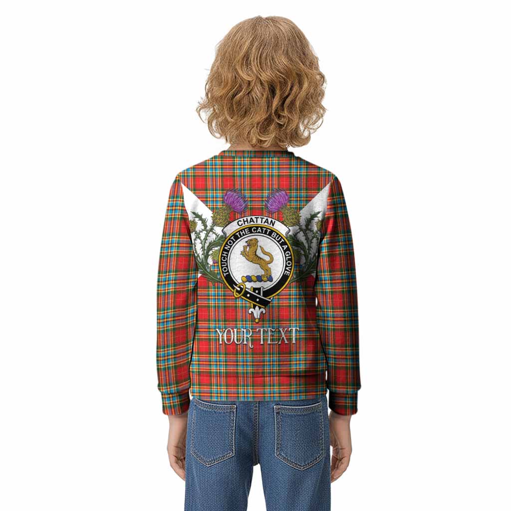Chattan Tartan Family Crest Kid Knitted Sweatshirt Scottish Burns Night Thistle Floral