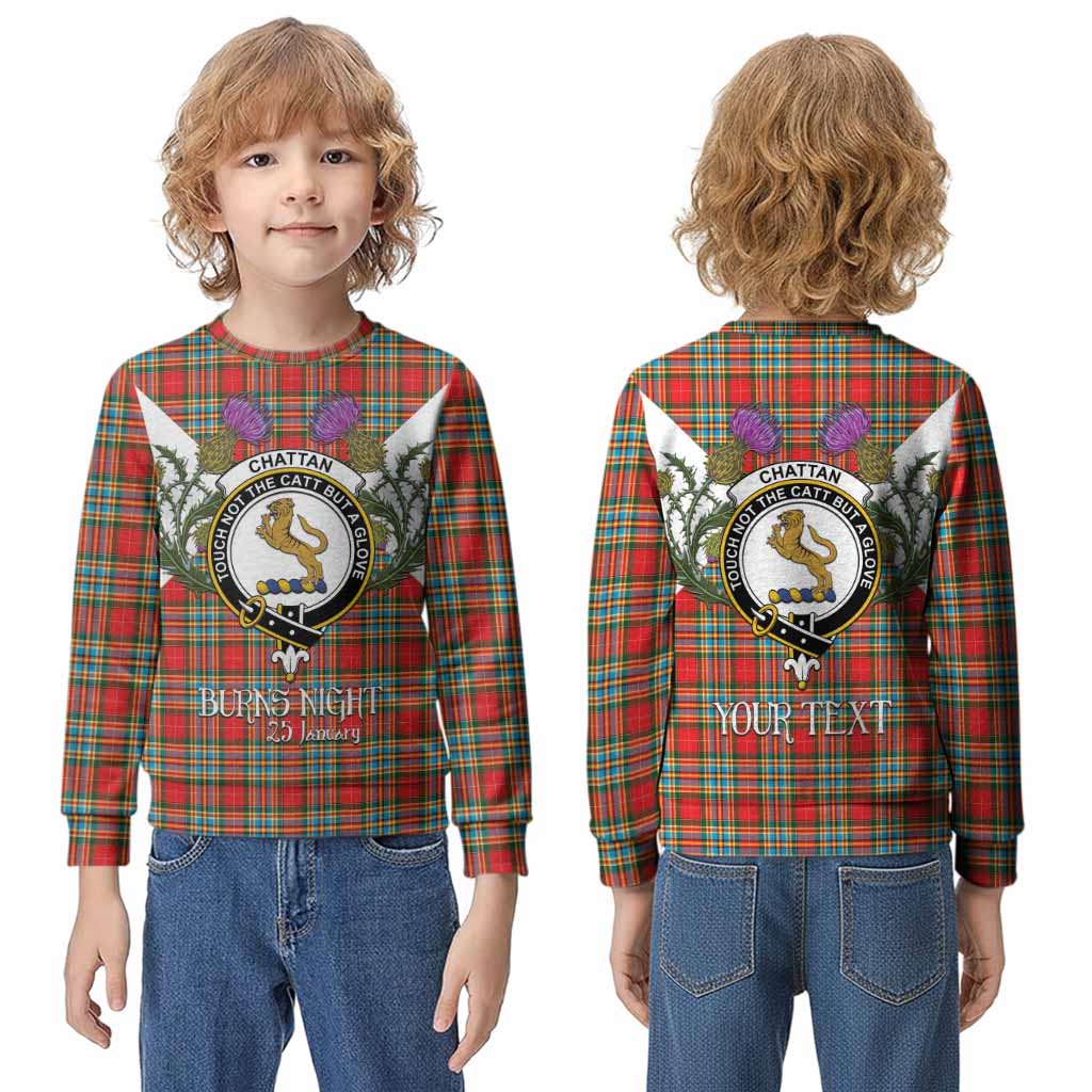 Chattan Tartan Family Crest Kid Knitted Sweatshirt Scottish Burns Night Thistle Floral