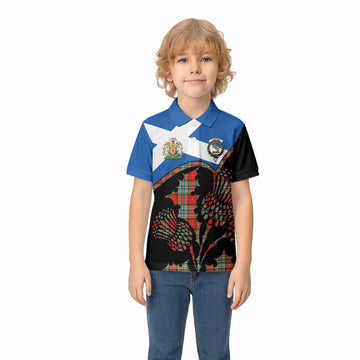 Chattan Tartan Family Crest Kid Polo Shirt Scotland Thistle Floral Flag Style