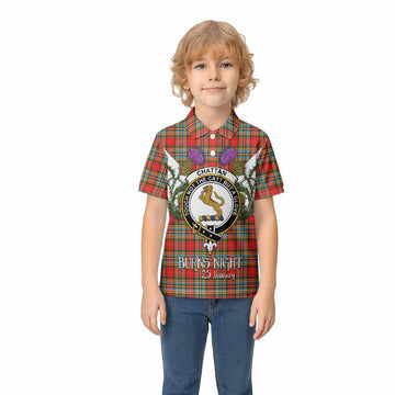 Chattan Tartan Family Crest Kid Polo Shirt Scottish Burns Night Thistle Floral