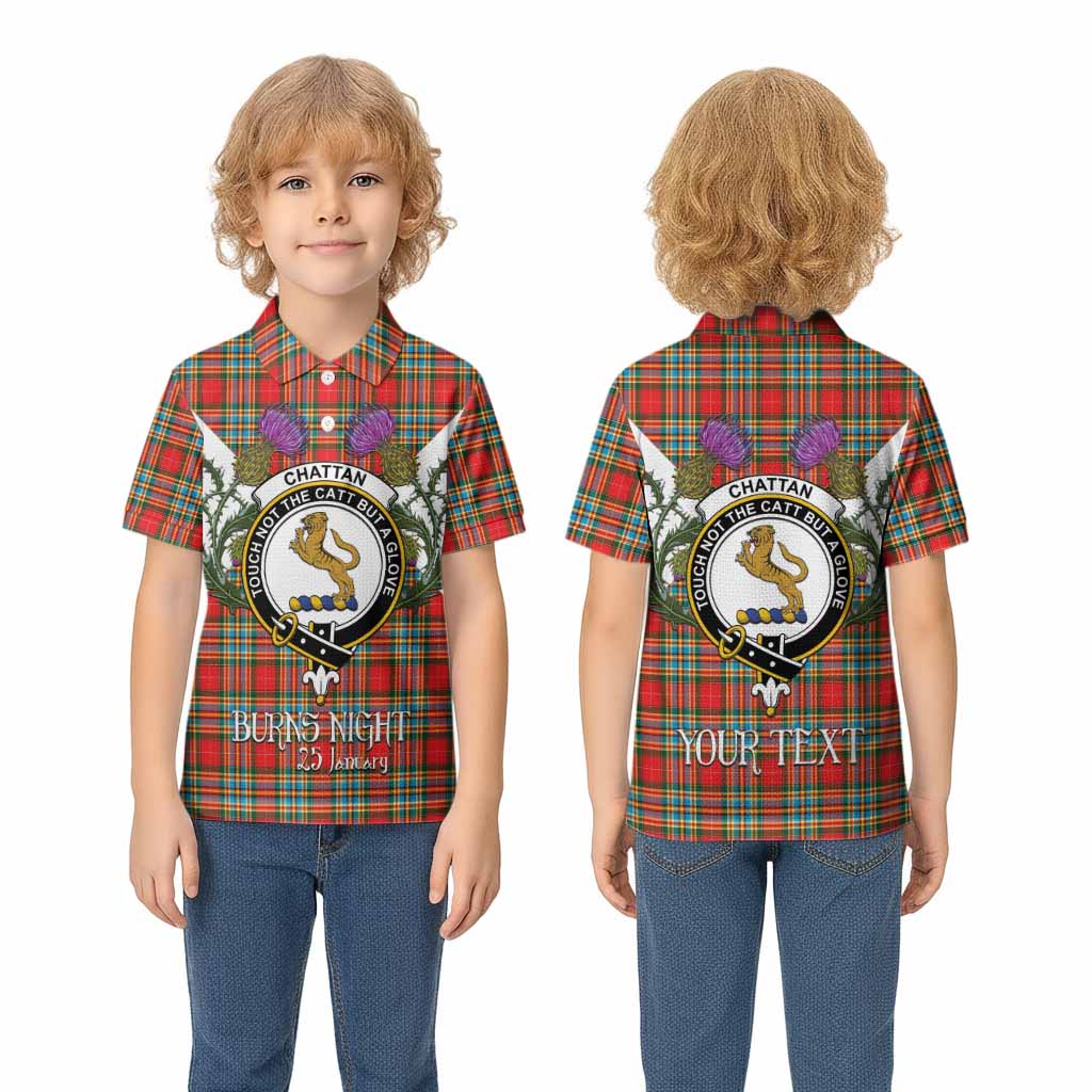 Chattan Tartan Family Crest Kid Polo Shirt Scottish Burns Night Thistle Floral