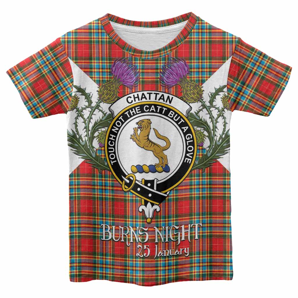 Chattan Tartan Family Crest Kid T-shirt Scottish Burns Night Thistle Floral