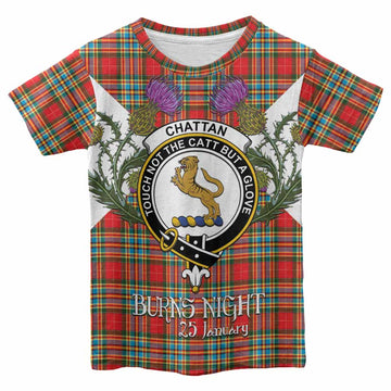 Chattan Tartan Family Crest Kid T-shirt Scottish Burns Night Thistle Floral