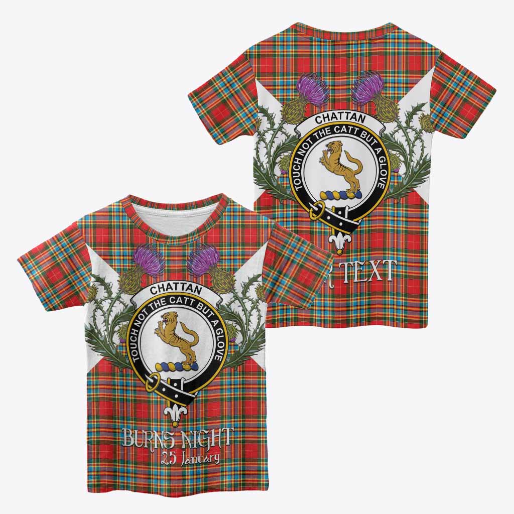 Chattan Tartan Family Crest Kid T-shirt Scottish Burns Night Thistle Floral
