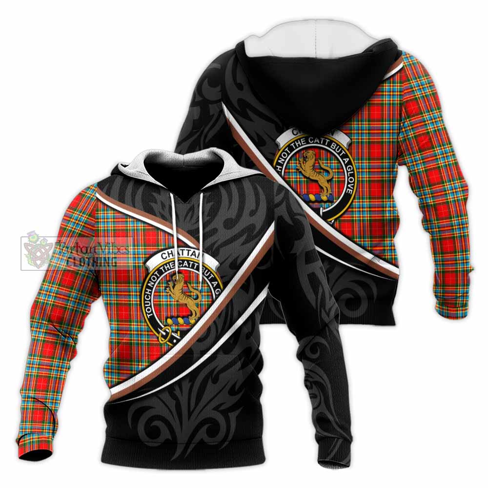 Chattan Tartan Family Crest Knitted Hoodie Celtic Scottish Thistle Floral - Tartan Vibes Clothing