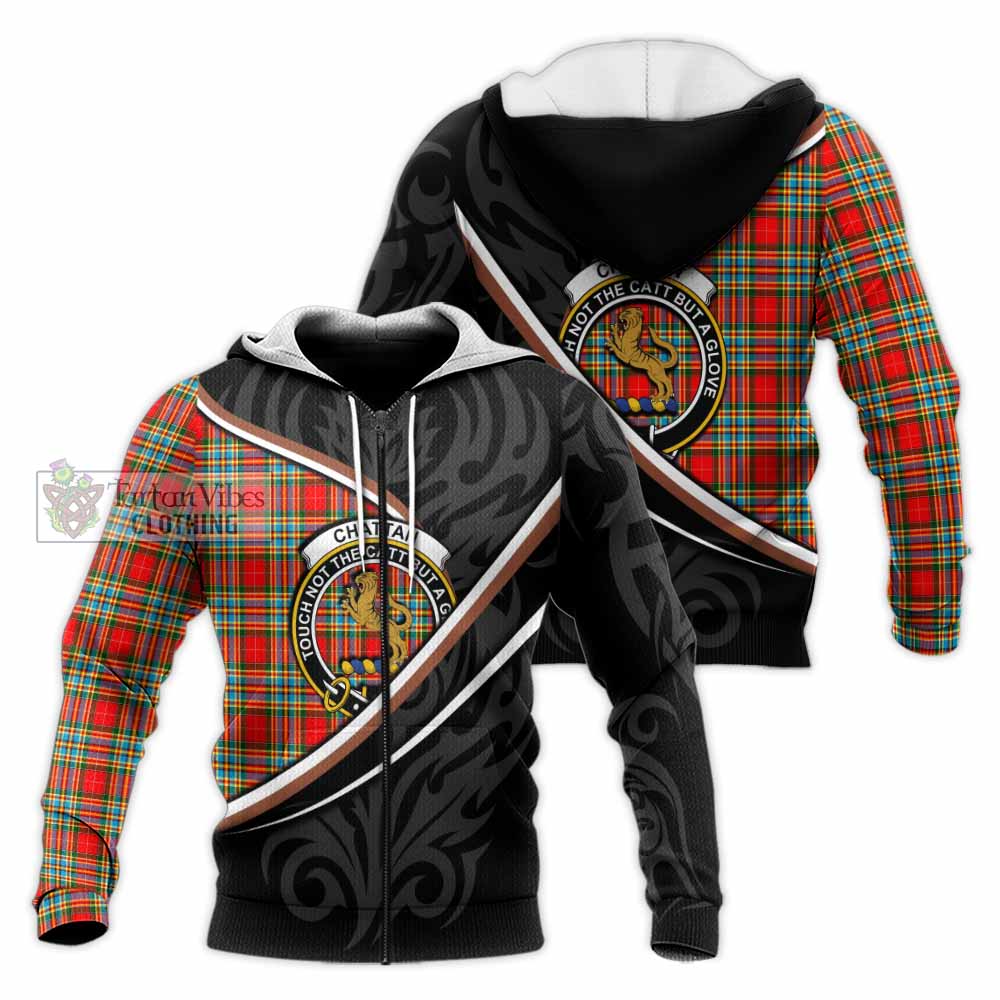 Chattan Tartan Family Crest Knitted Hoodie Celtic Scottish Thistle Floral - Tartan Vibes Clothing