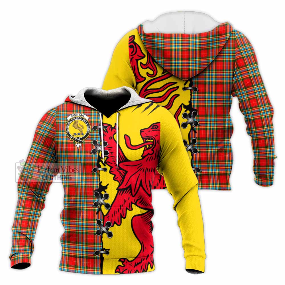 Chattan Tartan Family Crest Knitted Hoodie Lion Rampant Honor - Tartan Vibes Clothing