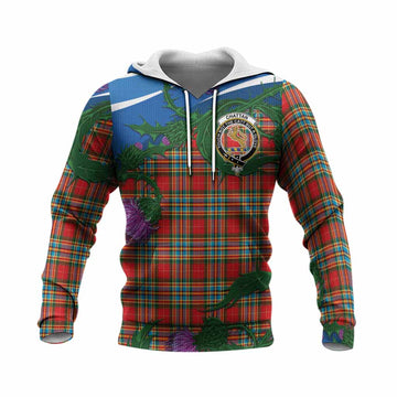 Chattan Tartan Family Crest Knitted Hoodie Thistle in Minimalism