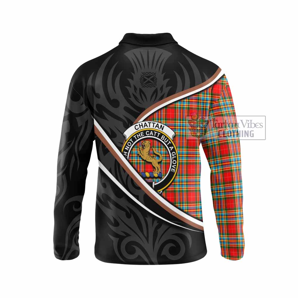 Chattan Tartan Family Crest Long Sleeve Polo Shirt Celtic Scottish Thistle Floral - Tartan Vibes Clothing