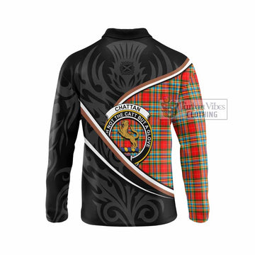 Chattan Tartan Family Crest Long Sleeve Polo Shirt Celtic Scottish Thistle Floral